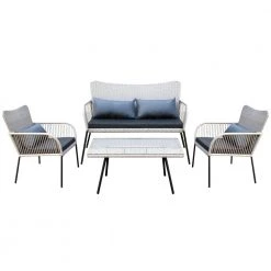 Serenelife Lawn & Garden Patio Outdoor Rattan Furniture Set 4-Piece SL4PCGR51