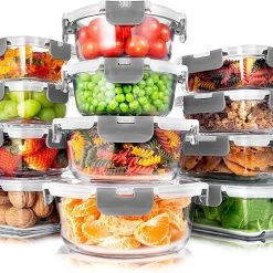 Serenelife Home & Lighting 24-Piece Food Glass Storage Containers SLGL24GY