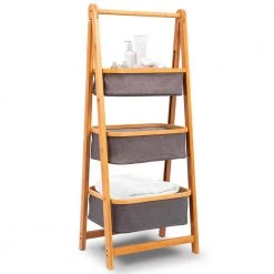 Serenelife Bamboo Shelf With Storage Hamper SLHMPSHF88