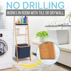 Serenelife Home & Lighting Bamboo Leaning Shelf With Storage Hamper SLHMPSHF55