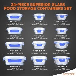 Serenelife Home & Lighting 24-Piece Glass Food Storage Containers SLGL24BL