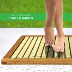 SereneLife Home & Lighting Natural Bamboo Shower Mat SLFBMT10