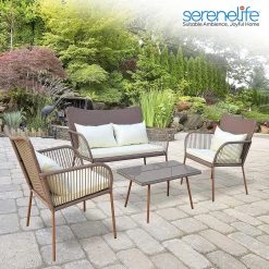 Serenelife Patio Outdoor Rattan Furniture Set 4-Piece SL4PCBG50