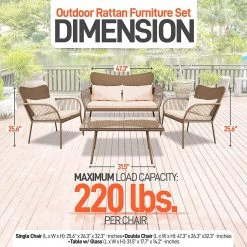 Serenelife Patio Outdoor Rattan Furniture Set 4-Piece SL4PCBG50