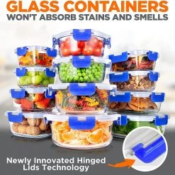 Serenelife Home & Lighting 24-Piece Glass Food Storage Containers SLGL24BL