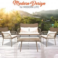 Serenelife Patio Outdoor Rattan Furniture Set 4-Piece SL4PCBG50