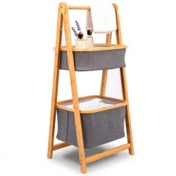 Serenelife Bamboo Shelf With Storage Hamper SLHMPSHF77