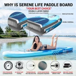 SereneLife Sports & Outdoors SUP Inflatable Paddle Board