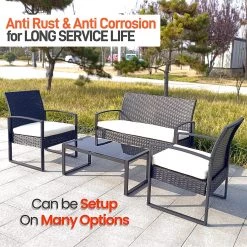Serenelife Patio Outdoor Rattan Furniture Set 4-Piece SL4PCBK52 Lawn & Garden