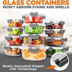 Serenelife Home & Lighting 24-Piece Food Glass Storage Containers SLGL24GY