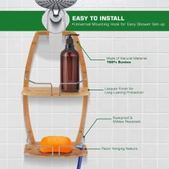 SereneLife Hanging Bamboo Shower Caddy SLSHCD45 Home & Lighting