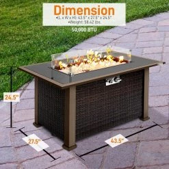 SereneLife Outdoor Propane Gas Fire Pit Table SLFPTL Lawn & Garden