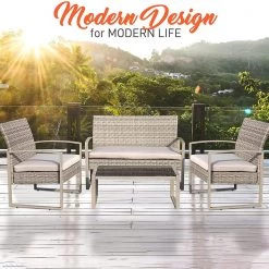 Serenelife Patio Outdoor Rattan Furniture Set 4-Piece SL4PCBR53
