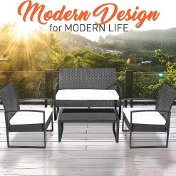 Serenelife Patio Outdoor Rattan Furniture Set 4-Piece SL4PCBK52 Lawn & Garden