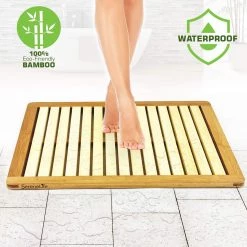 SereneLife Home & Lighting Natural Bamboo Shower Mat SLFBMT10