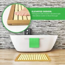 SereneLife Home & Lighting Natural Bamboo Shower Mat SLFBMT10