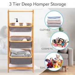 Serenelife Bamboo Shelf With Storage Hamper SLHMPSHF88