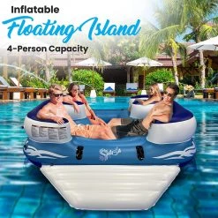 Serenelife Sports & Outdoors Inflatable Floating Island Lounge 4 Seater SLINFL400