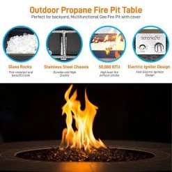 SereneLife Outdoor Propane Gas Fire Pit Table SLFPTL Lawn & Garden