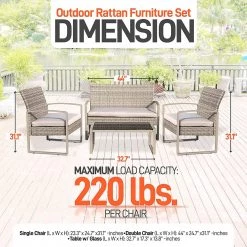 Serenelife Patio Outdoor Rattan Furniture Set 4-Piece SL4PCBR53