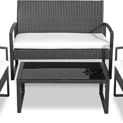 Serenelife Patio Outdoor Rattan Furniture Set 4-Piece SL4PCBK52 Lawn & Garden