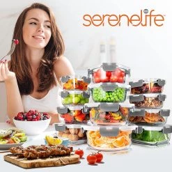 Serenelife Home & Lighting 24-Piece Food Glass Storage Containers SLGL24GY