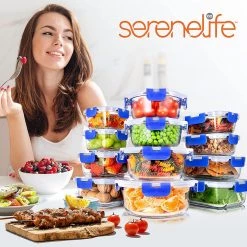 Serenelife Home & Lighting 24-Piece Glass Food Storage Containers SLGL24BL