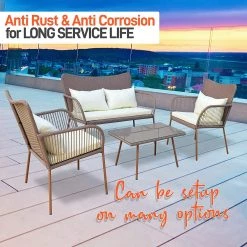 Serenelife Patio Outdoor Rattan Furniture Set 4-Piece SL4PCBG50