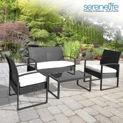Serenelife Patio Outdoor Rattan Furniture Set 4-Piece SL4PCBK52 Lawn & Garden